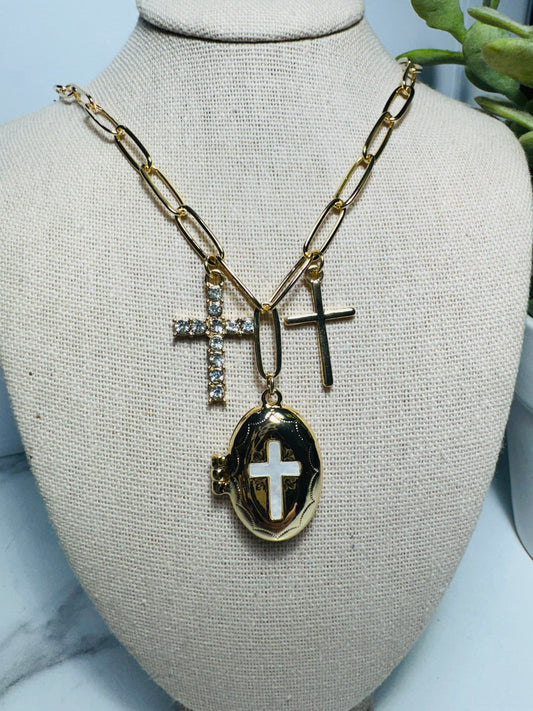 Gold Cross Locket Charm