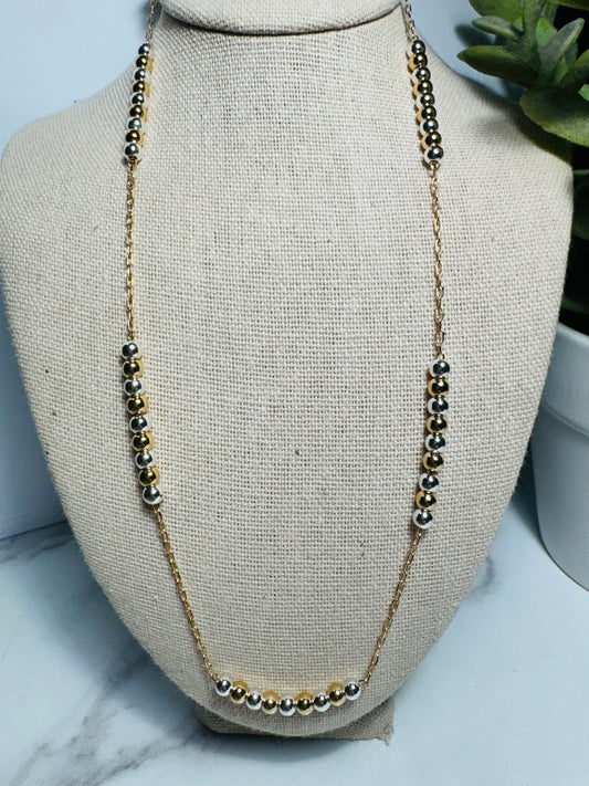 Dainty Gold & Silver Beaded Necklace