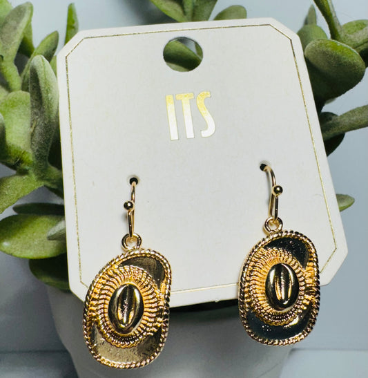 Gold Cowgirl Hat Earrings