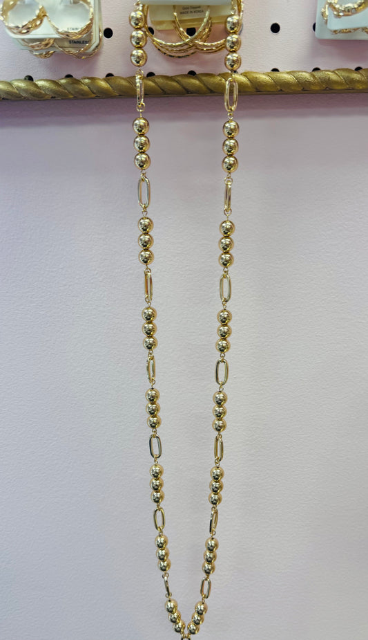 Long Large Bead Gold Necklace