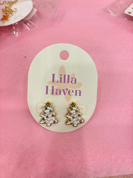 White Christmas Tree Earrings