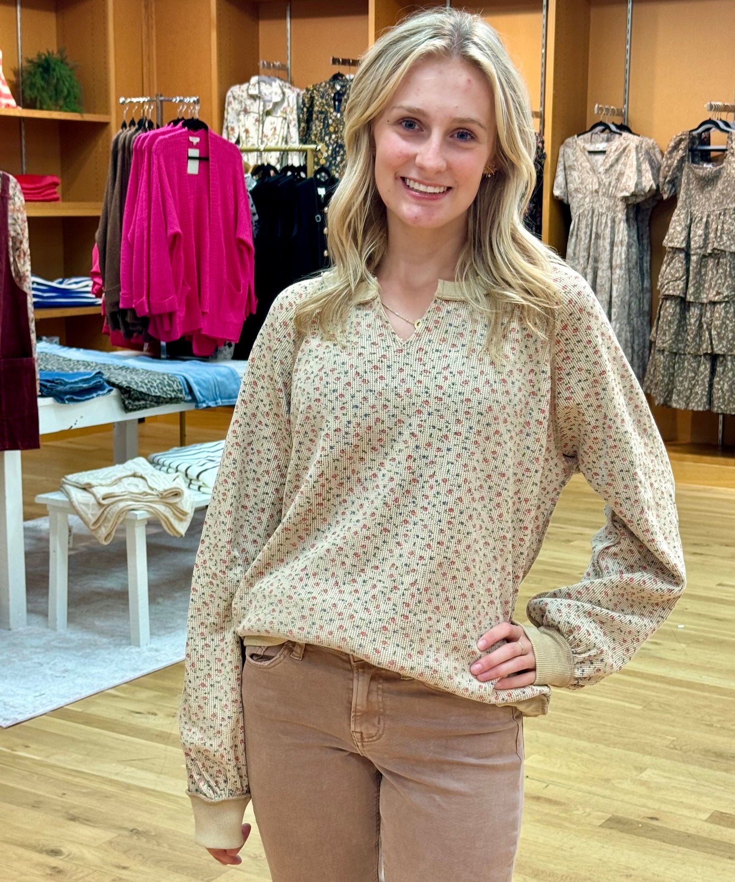 Lucy Floral Waffle Top