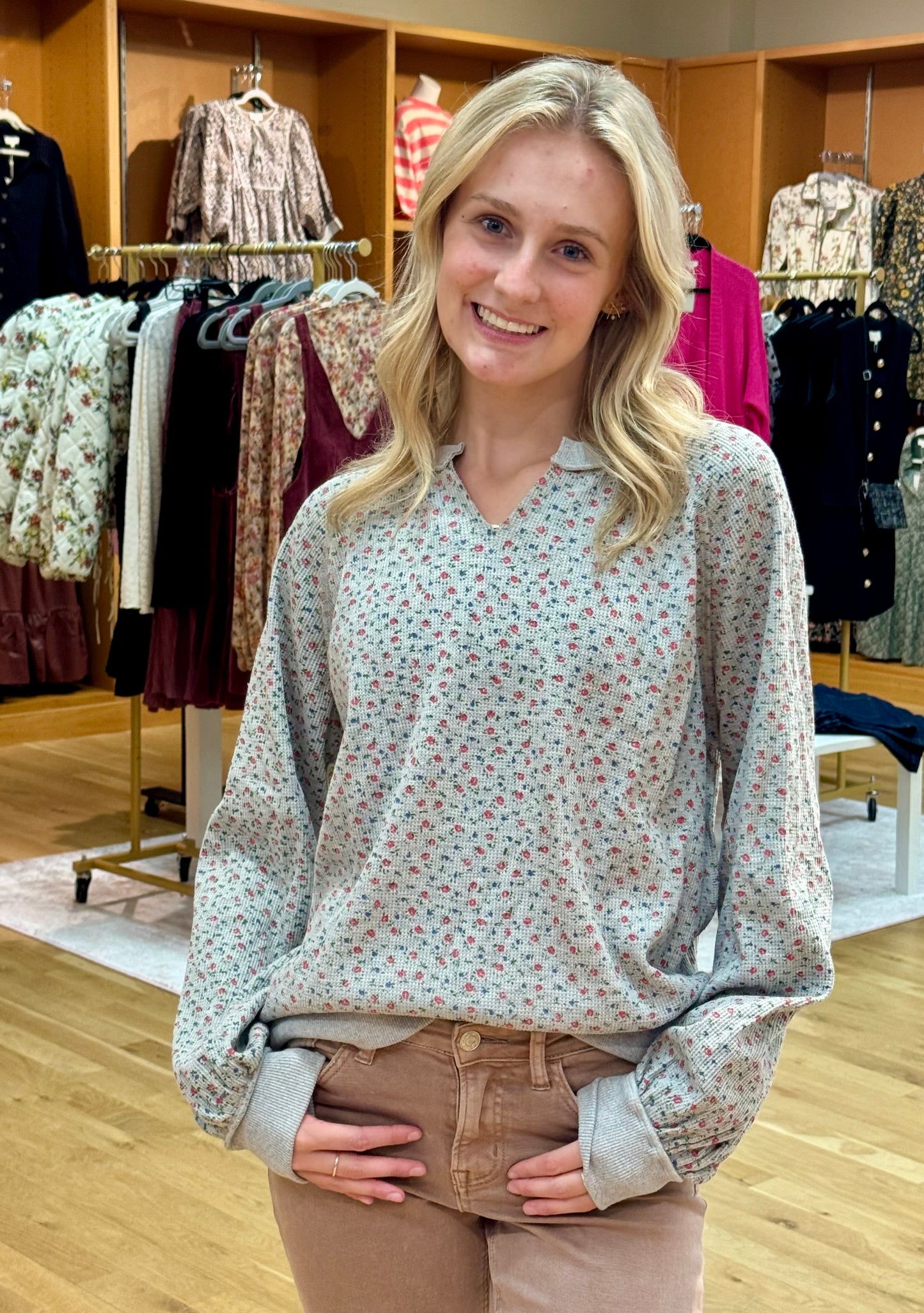 Lucy Floral Waffle Top