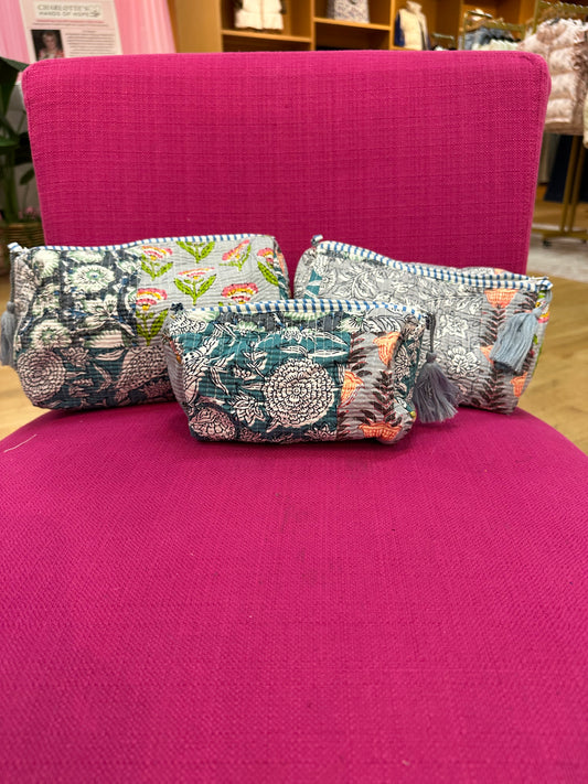 Grey Patchwork Cosmetic Bag