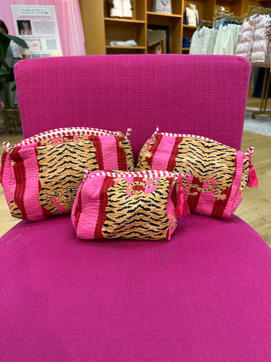 Pink and Red Tiger Cosmetic Bag