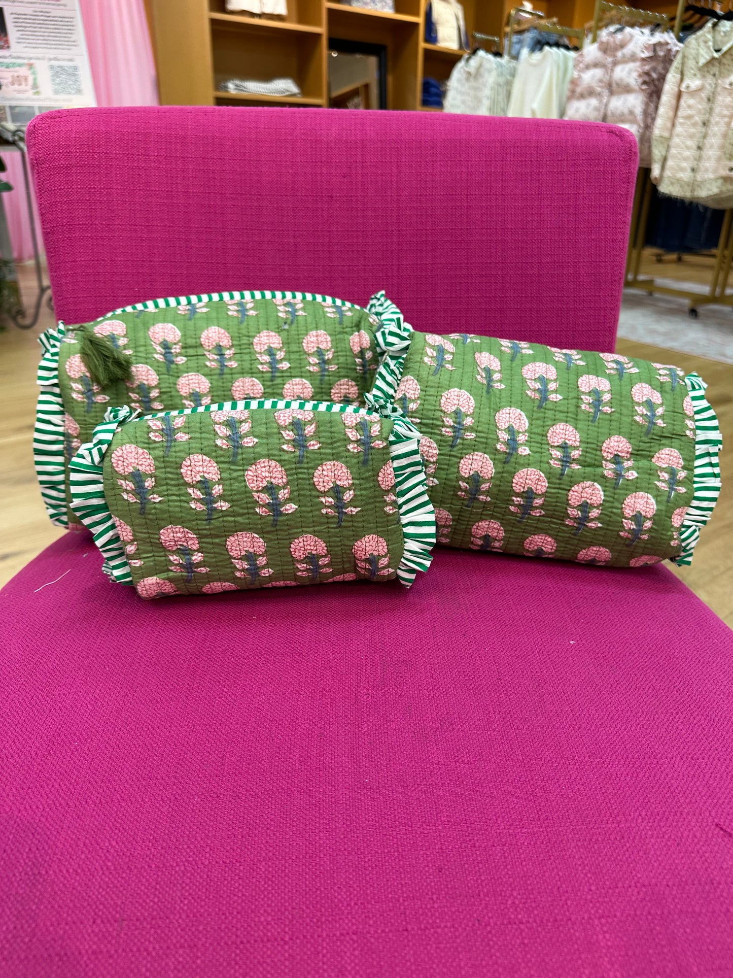 Green Ruffle Cosmetic Bag