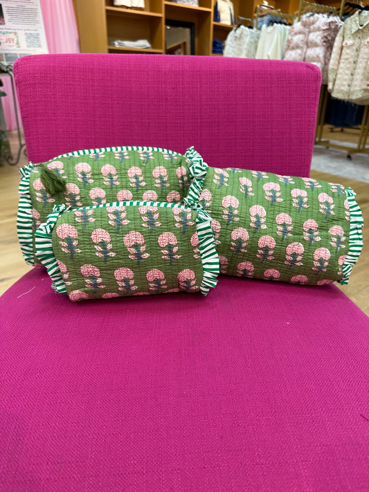 Green Ruffle Cosmetic Bag