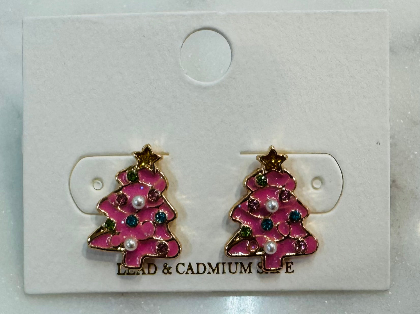 Pink Pearl Christmas Tree Earrings