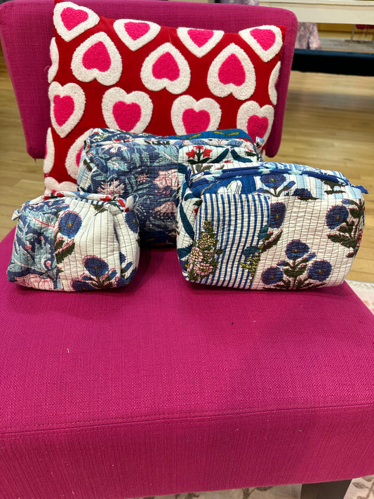 Blue Patchwork Cosmetic Bag