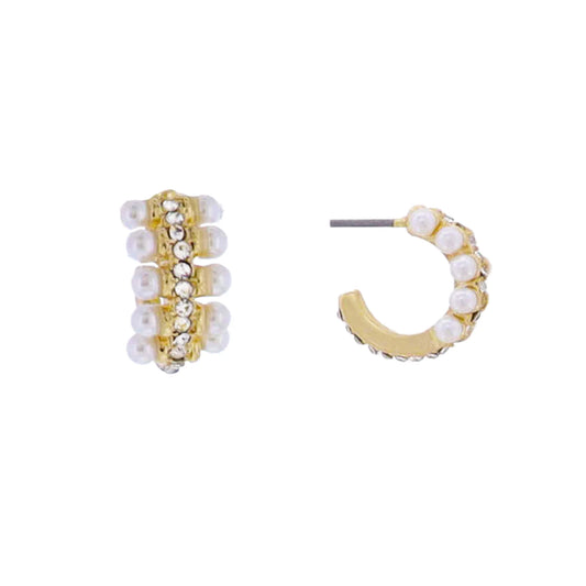 Gold Pearl & Crystal Huggie Earring