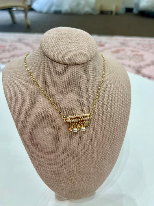 Gold Pearl Charm Necklace