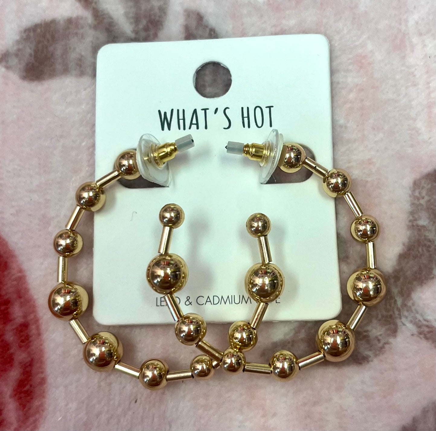 Gold Large Beaded Open Hoop