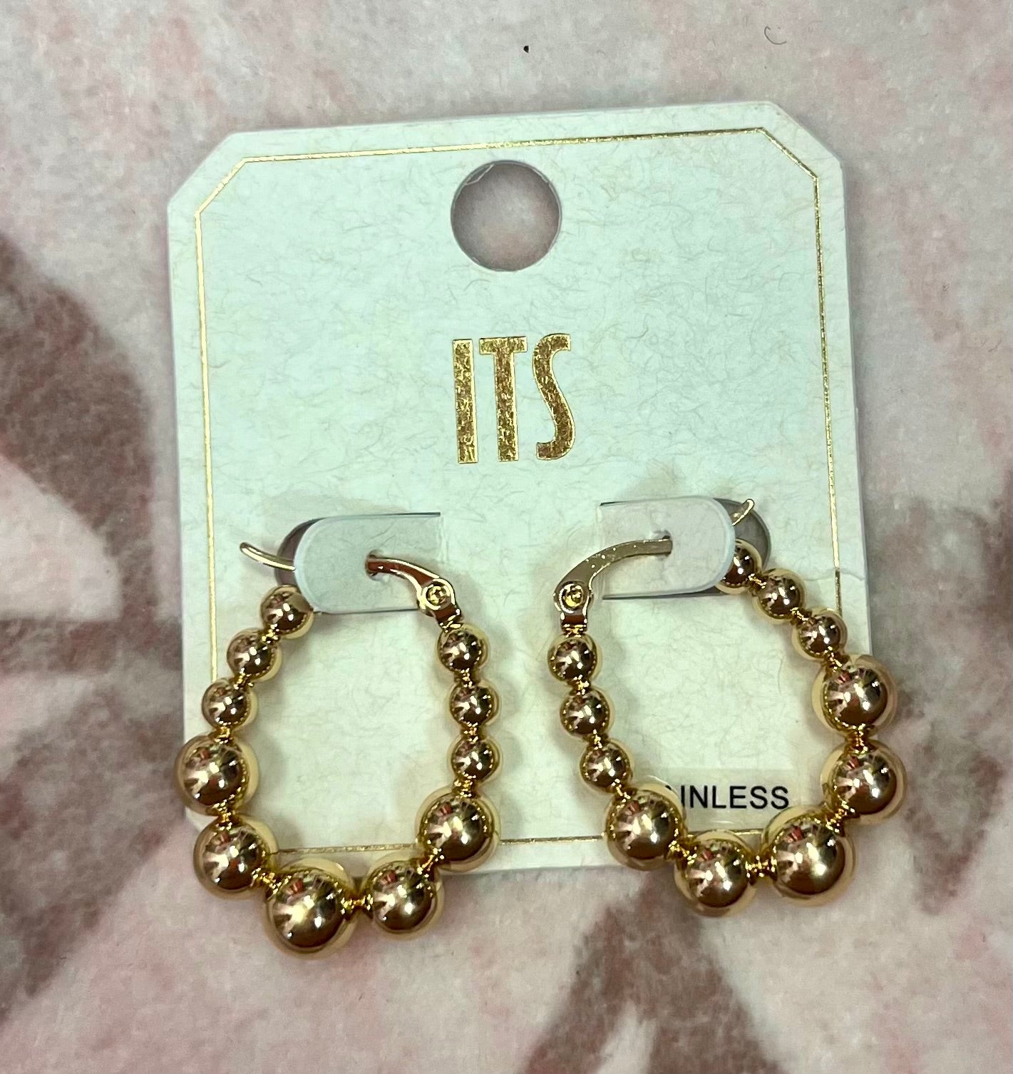 Gold Bead Oblong Hoops