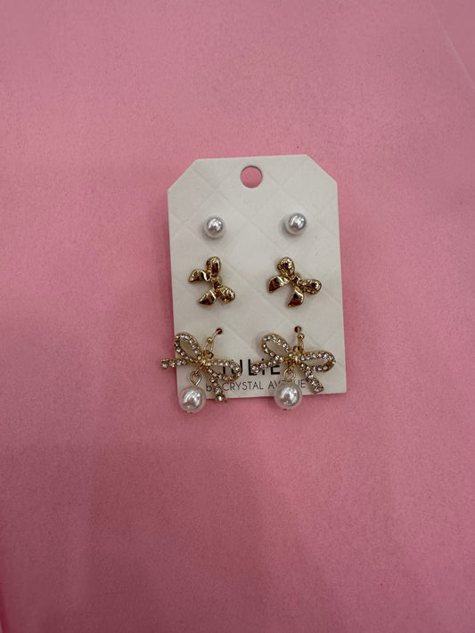 Pearl Bow Earring Set