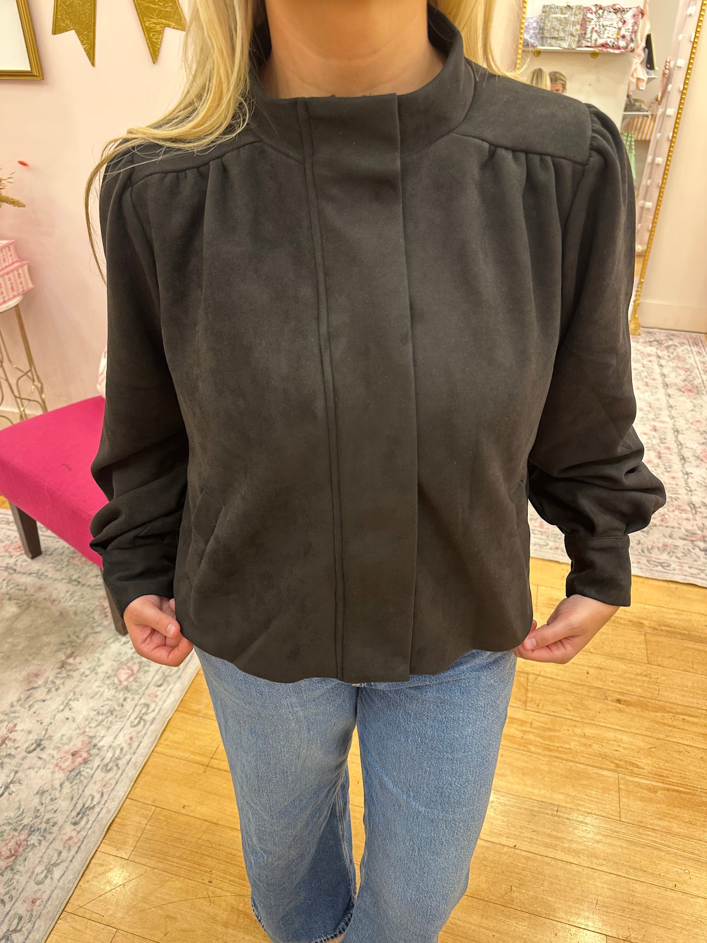 Suede Mock Neck Jacket