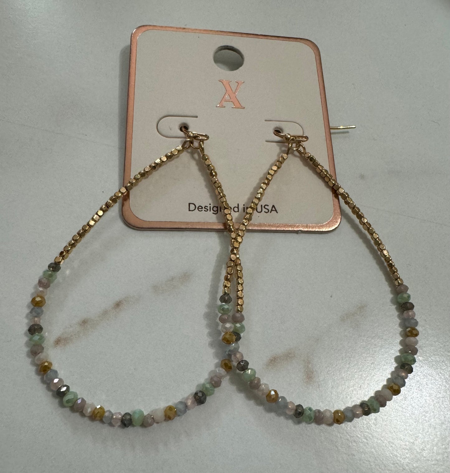 Gold Multi Mint Natural Tear Drop Beaded Earring