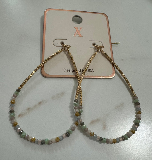 Gold Multi Mint Natural Tear Drop Beaded Earring