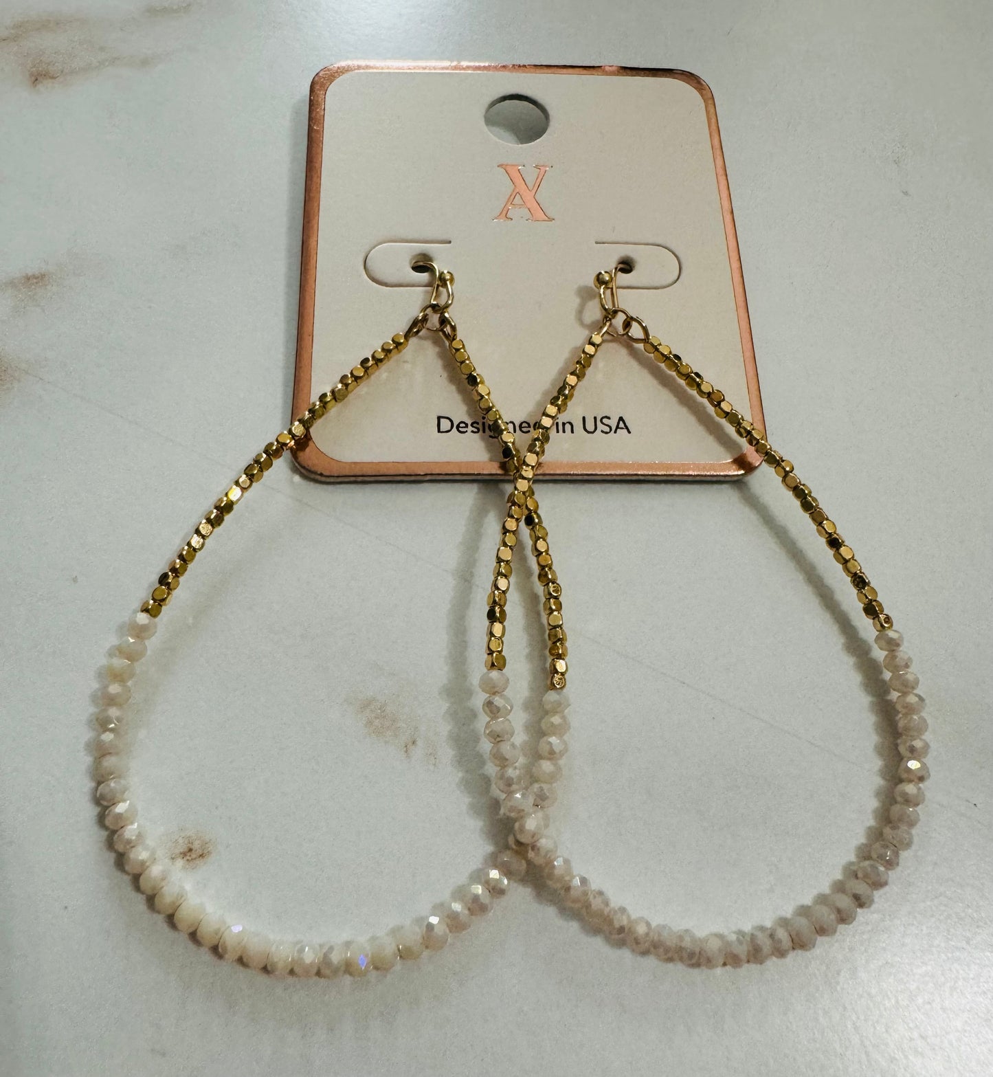 Gold White Natural Tear drop Earrings