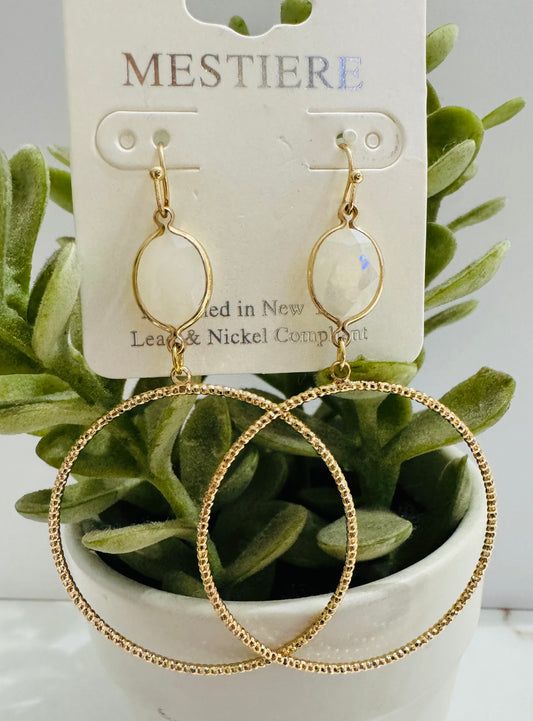 White Gem & Gold Hoop Earring