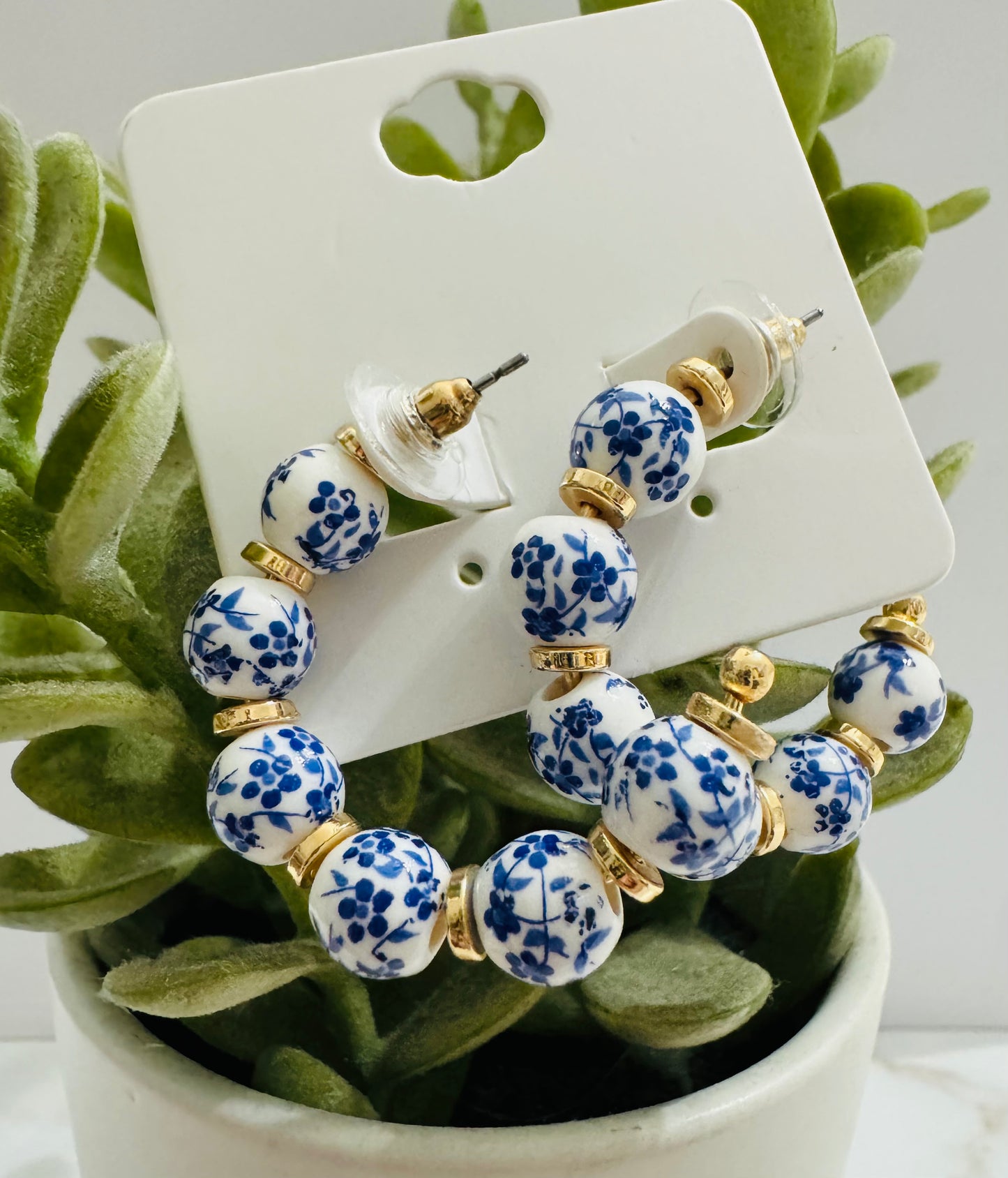 Blue Floral Hoops