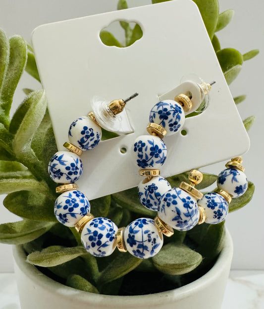 Blue Floral Hoops