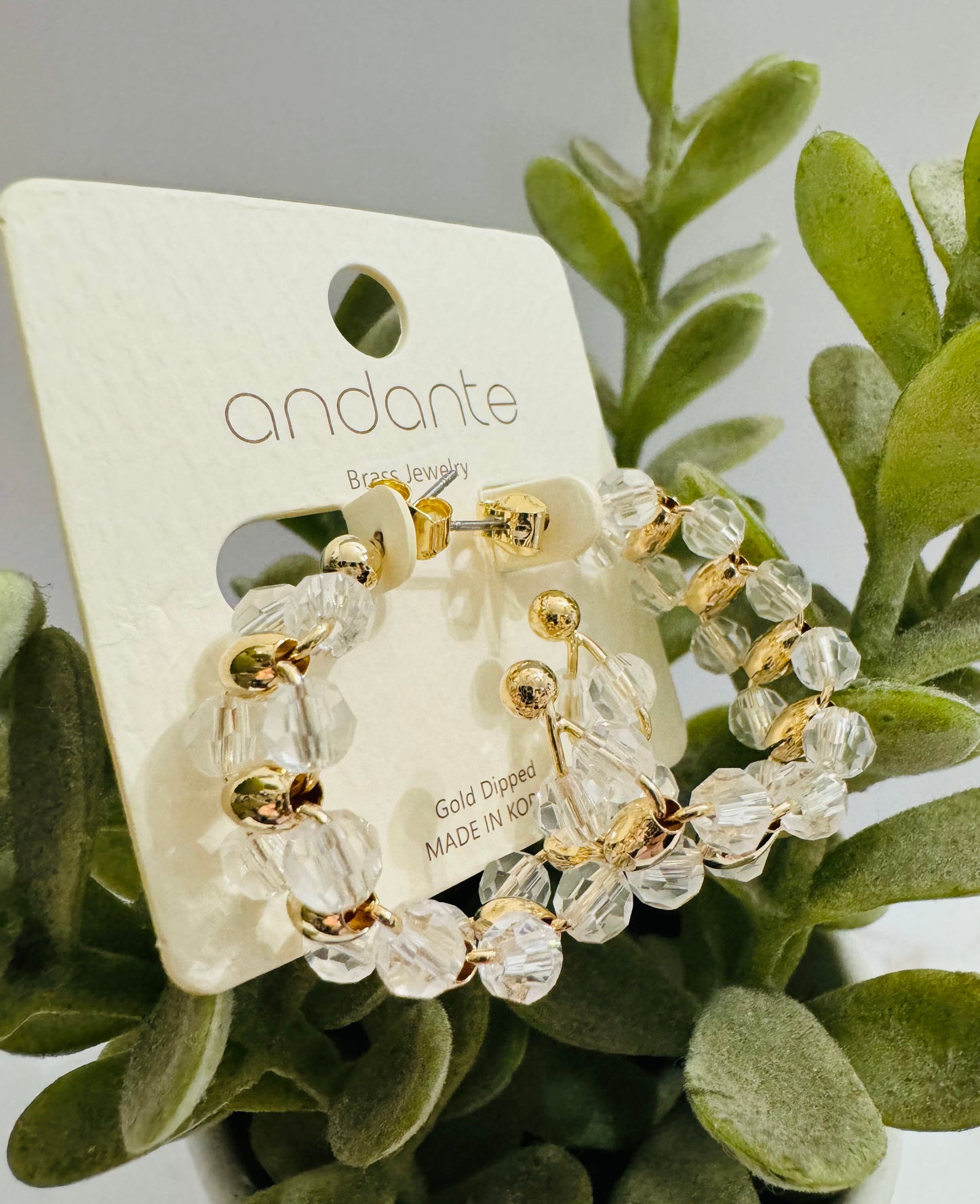 Gold And Clear Beaded Hoops