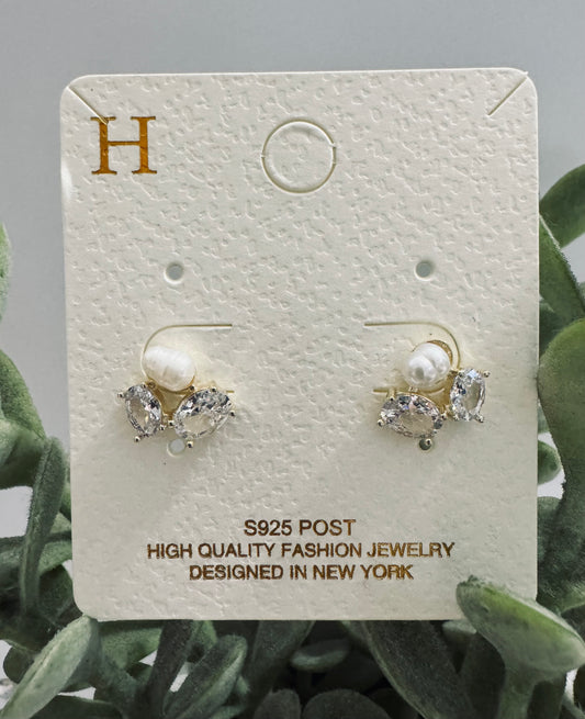 Double Diamond & Pearl Earring