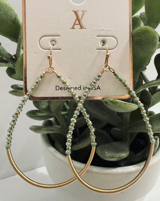 Mint Beaded Gold Bar Hoops
