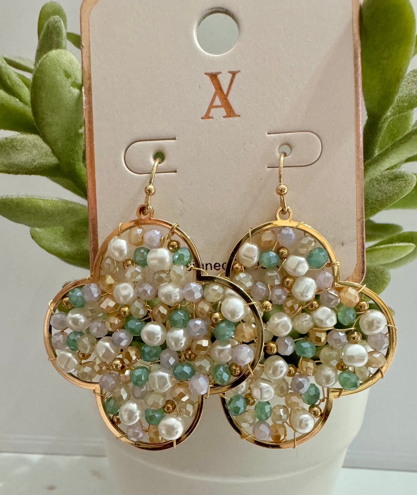 Mint Clover Beaded Earrings