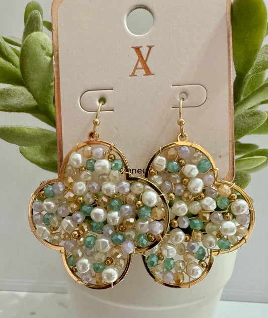 Mint Clover Beaded Earrings