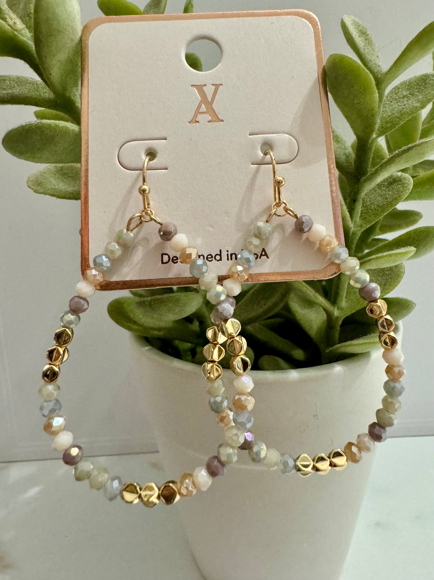 Grey Neutral Beaded Hoops
