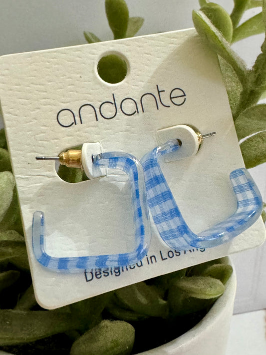 Blue Gingham Square Hoops