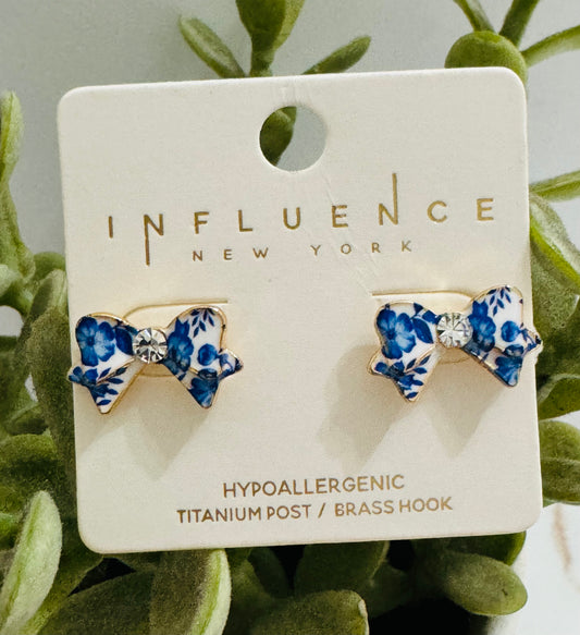 Blue Floral Bow earrings