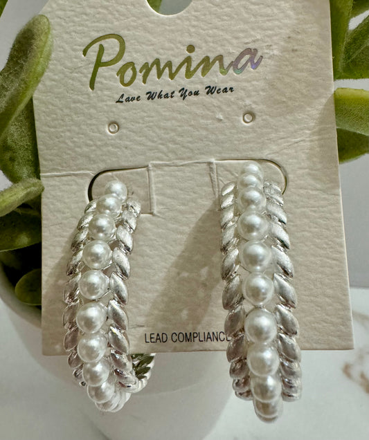 Large Silver Pearl Hoop