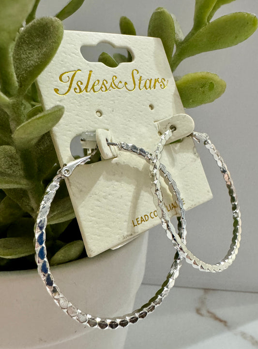 Textured Large Silver Hoop
