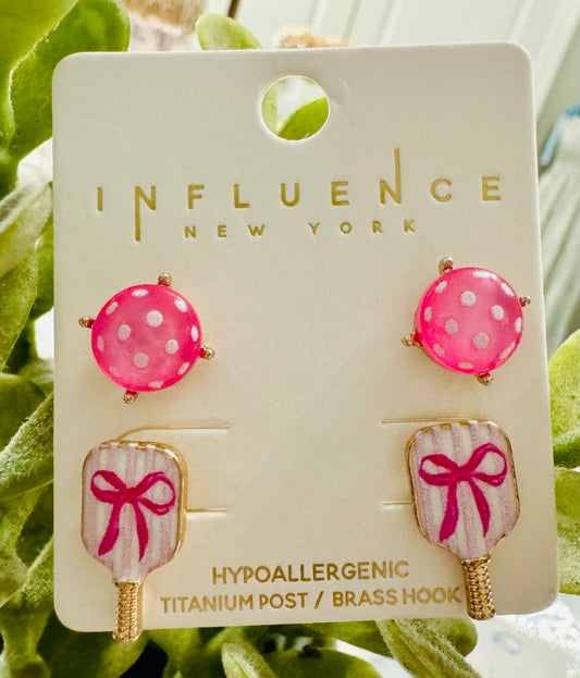 Pink Pickleball Earring Set
