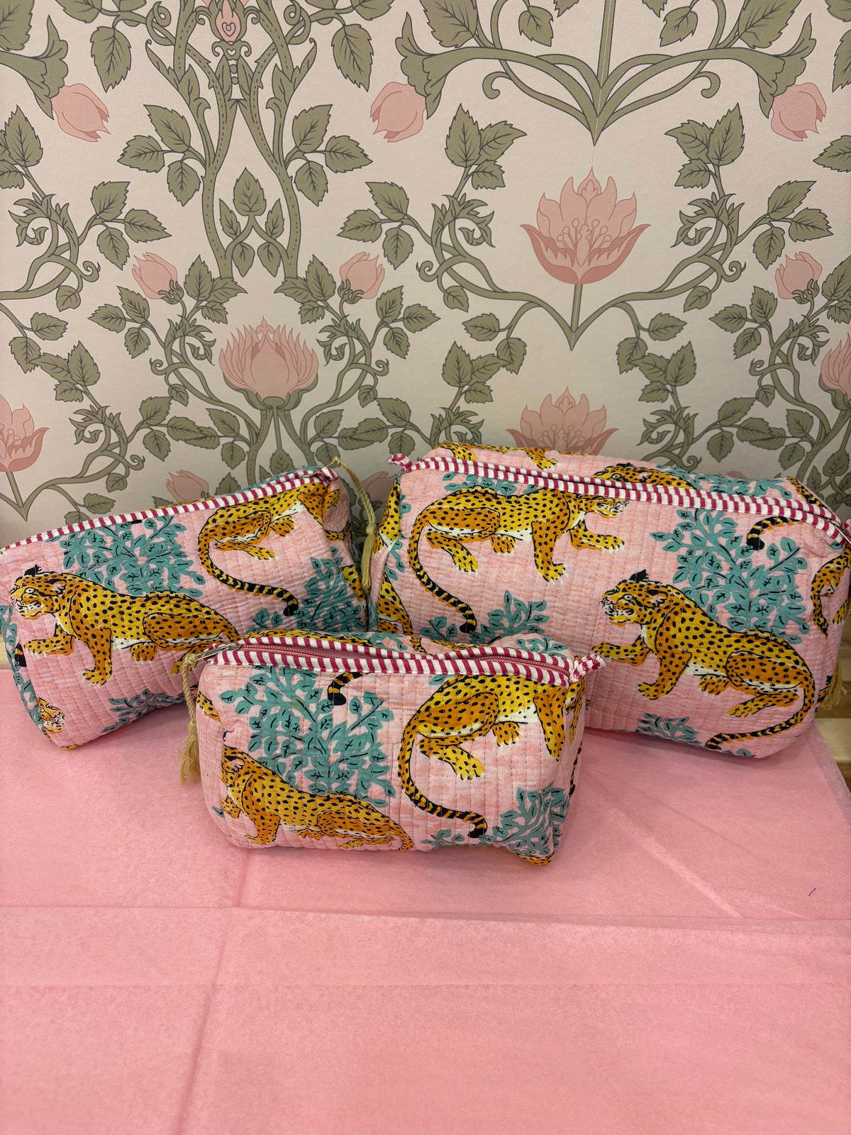 Floral Cheetah Cosmetic Bag