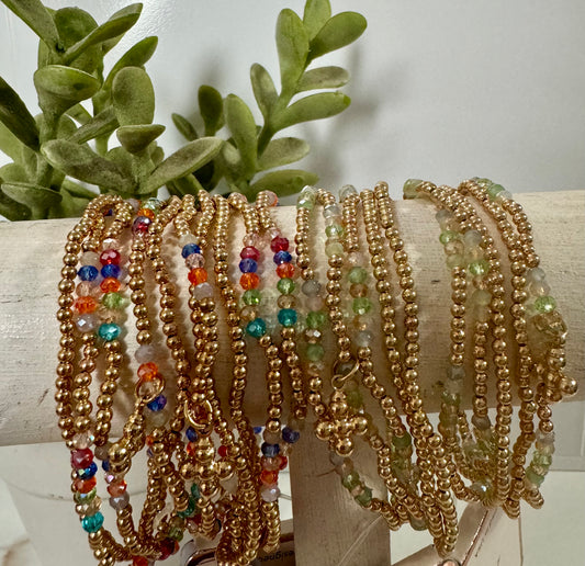 Beaded Cross and Gem Bracelet