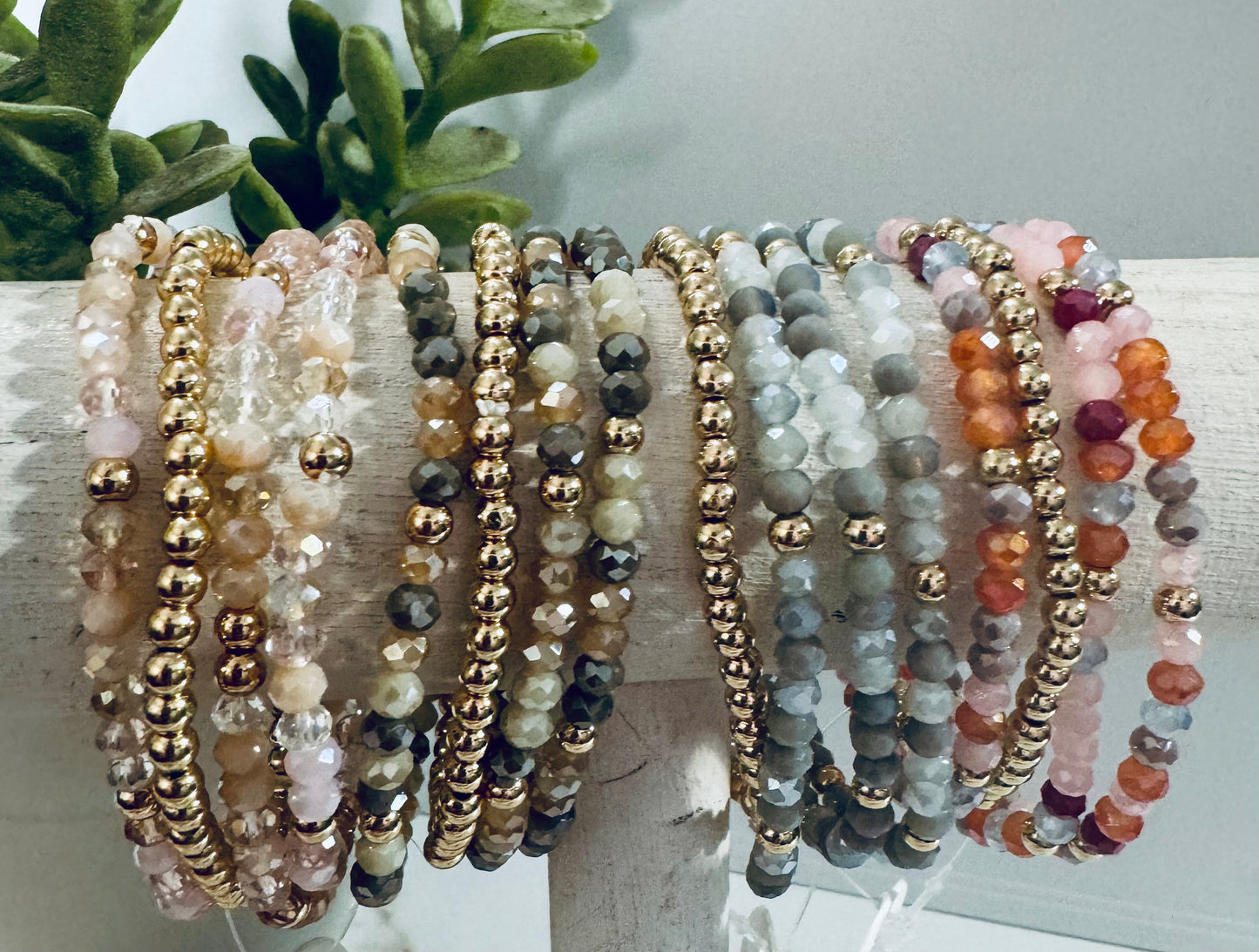 Multi-Colored Gem with Gold Beads