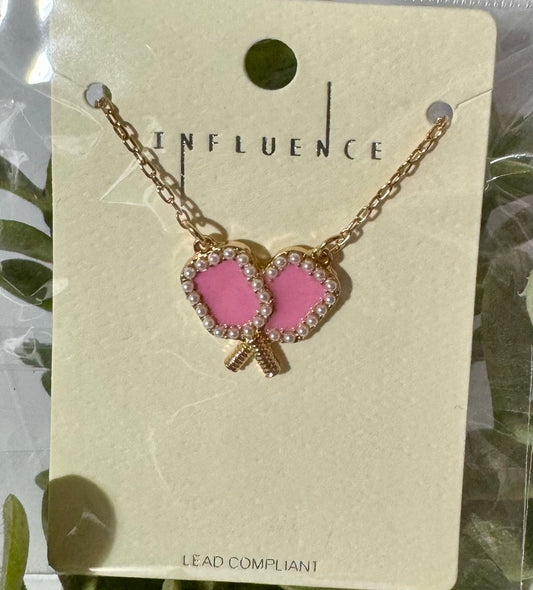 Pearl Double Pickleball Paddle Necklace