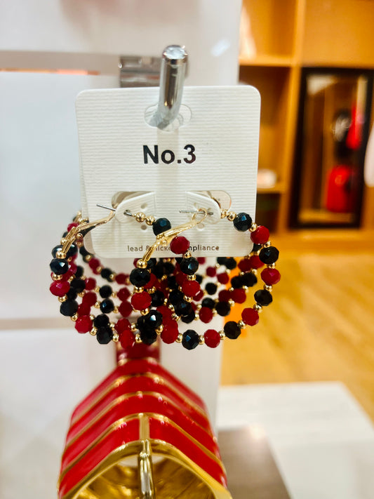Red & Black Beaded Hoops