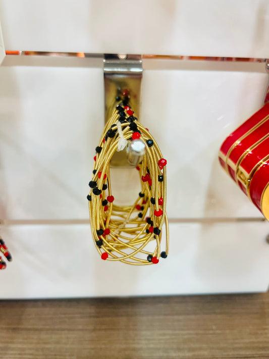 Gold Red & Black Stretch Bracelet
