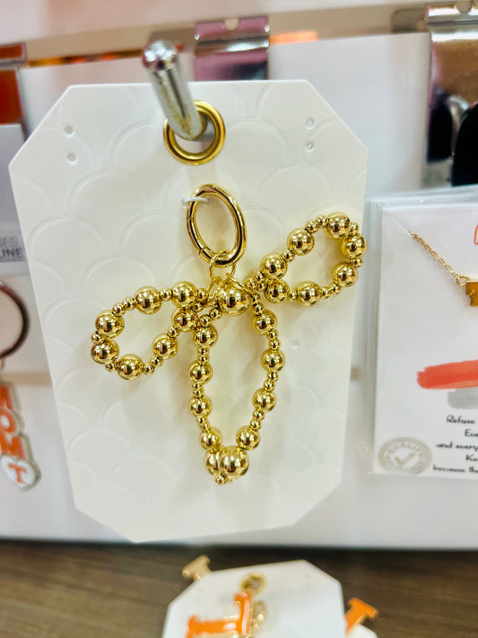 Gold Beaded Bow Charm