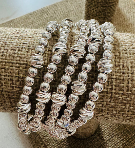 5 Strand Silver Beaded Bracelets