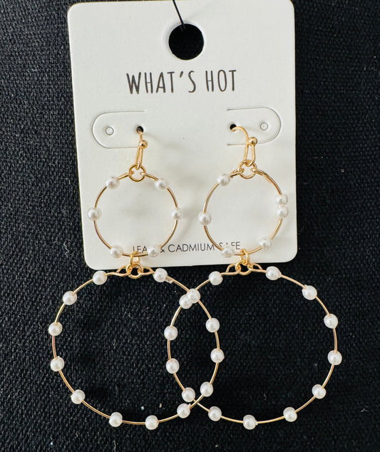 Gold & Pearl Circle Drop Hoops