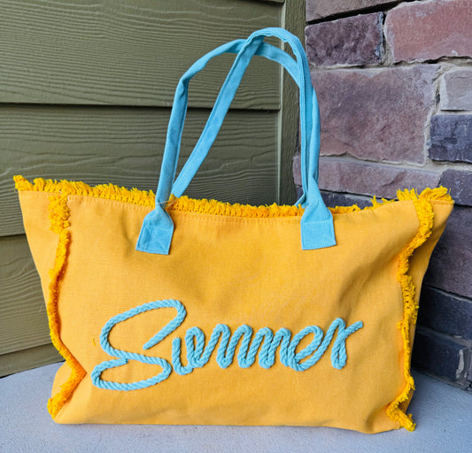 Summer Fringe Yellow Beach Tote