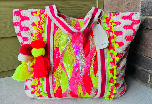 Summer Bright Beaded Beach Tote