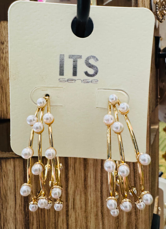 Gold & Pearl Triple Hoops