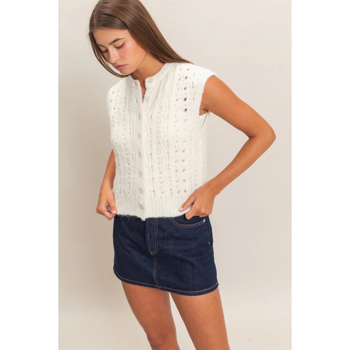 Amelia Button Front Sweater Vest