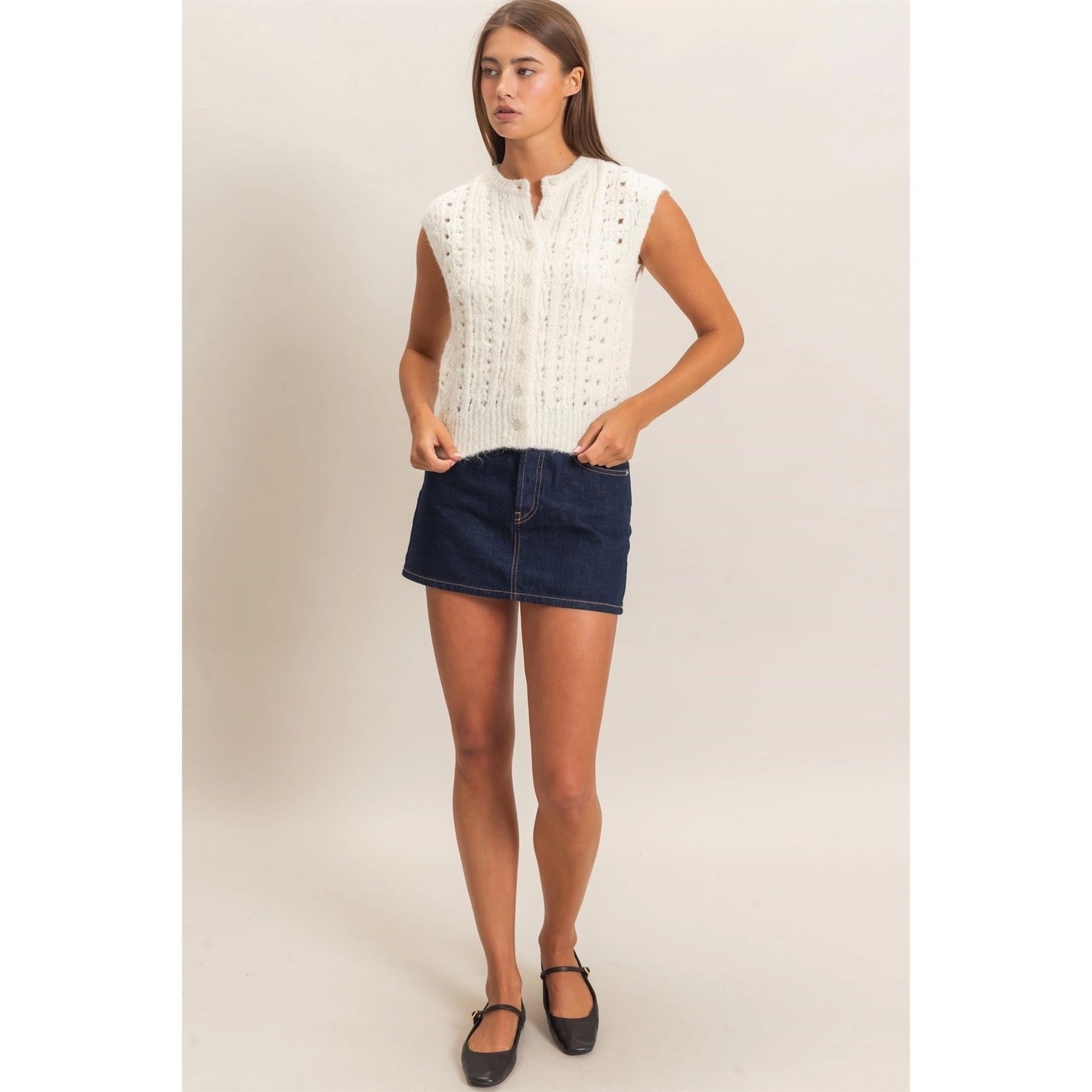 Amelia Button Front Sweater Vest